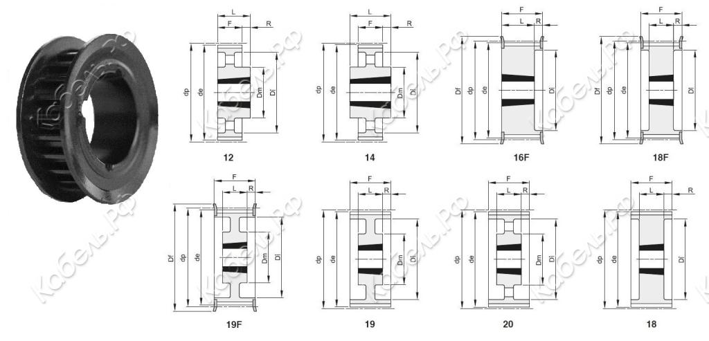 Изображение товара Зубчатый шкив с ребордами 8M-50 F Z 32 для промышленных механизмов